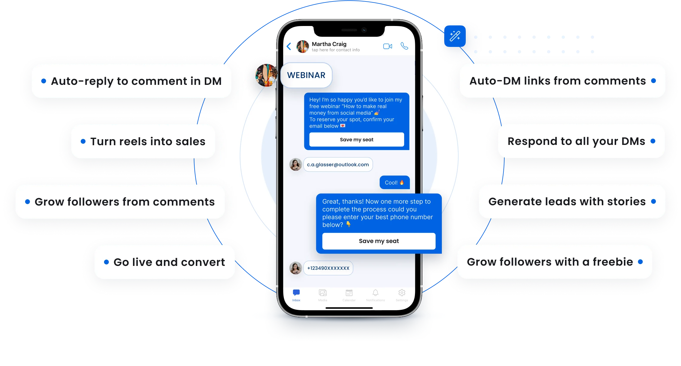 Automation to answer all your comments, messages and reviews from Desktop or Mobile.